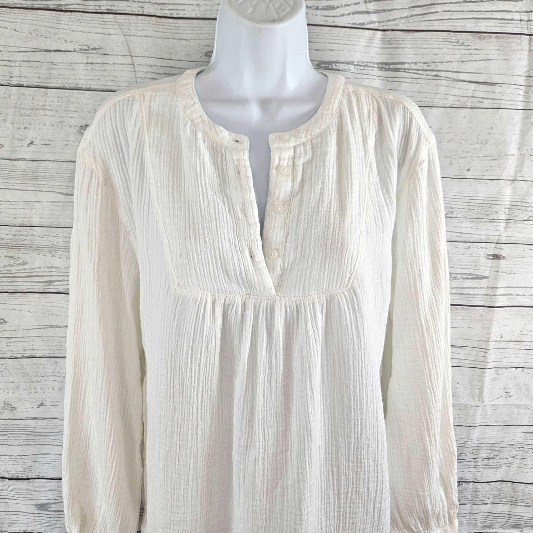 Market Market & Spruce Womens Blouse Shirt Long Sleeve Cotton White Medium Gauze Solid Ladies Womens Size M / US 6-8 / IT 42-44 - 2 Thumbnail