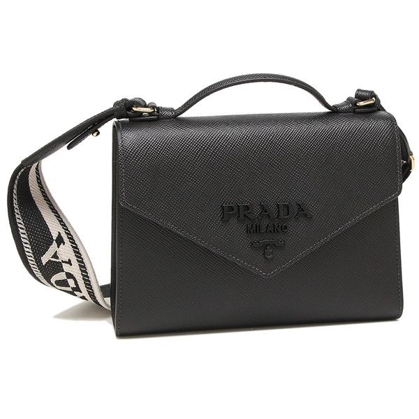 Prada Shoulder Bag Handbag Monochrome Saffiano Black