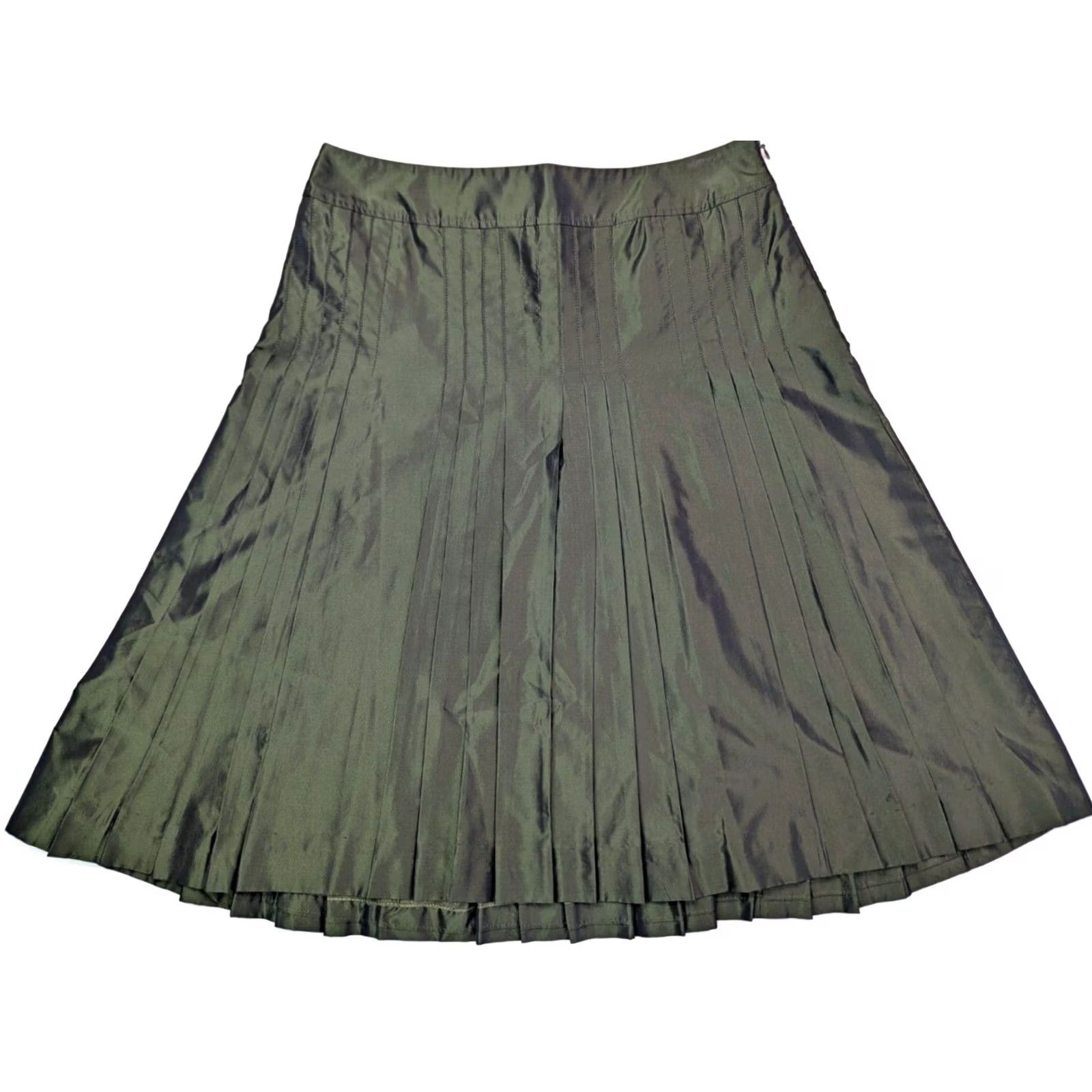 Vintage VINTAGE Carlisle Green Silk Blend Midi A-Line Skirt Side Zip Women 2 (28 Waist) 90s Fashion Maxi Style Country of Origin: China Size 26" / US 2 / IT 38 - 2 Thumbnail