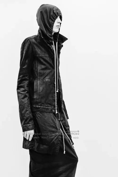 Rick Owens Wax-Coated Leather Sleeve Denim Jacket