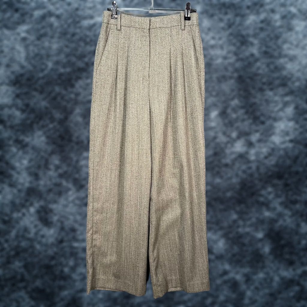 H&M H&M Womens Pants Herringbone Wide-Leg Beige High-Waist Pleated Adult 2 Regular Inseam 29in Dress Size 26" / US 2 / IT 38 - 1 Thumbnail