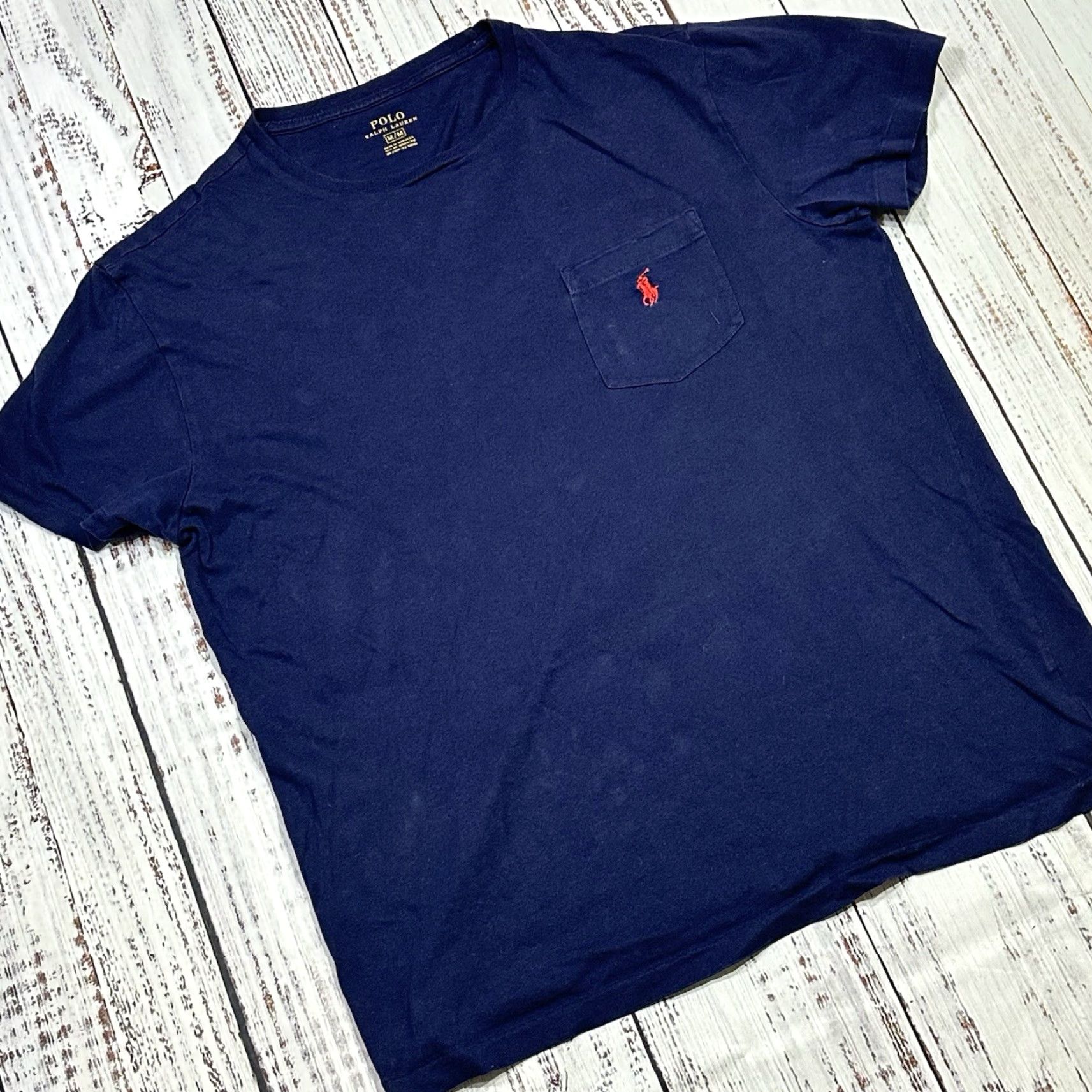 Ralph Lauren Polo Ralph Lauren Navy Blue Cotton Pocket Tee Red Pony Men's Medium Shirt Men's MEDIUM Navy Pocket Tee Size US M / EU 48-50 / 2 - 2 Thumbnail