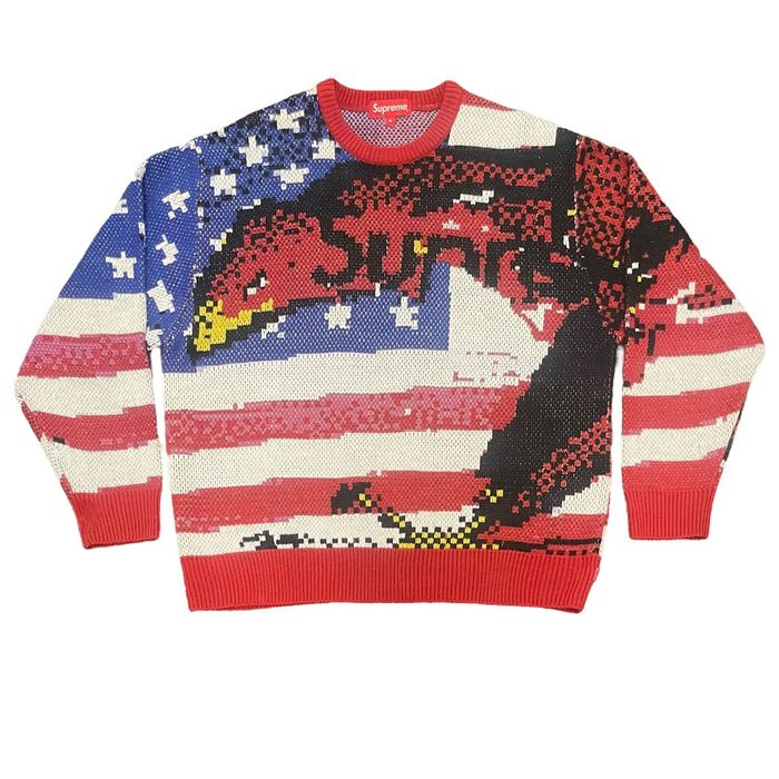 Supreme 2021 SUPREME DIGITAL FLAG EAGLE SWEATER - RED | Grailed