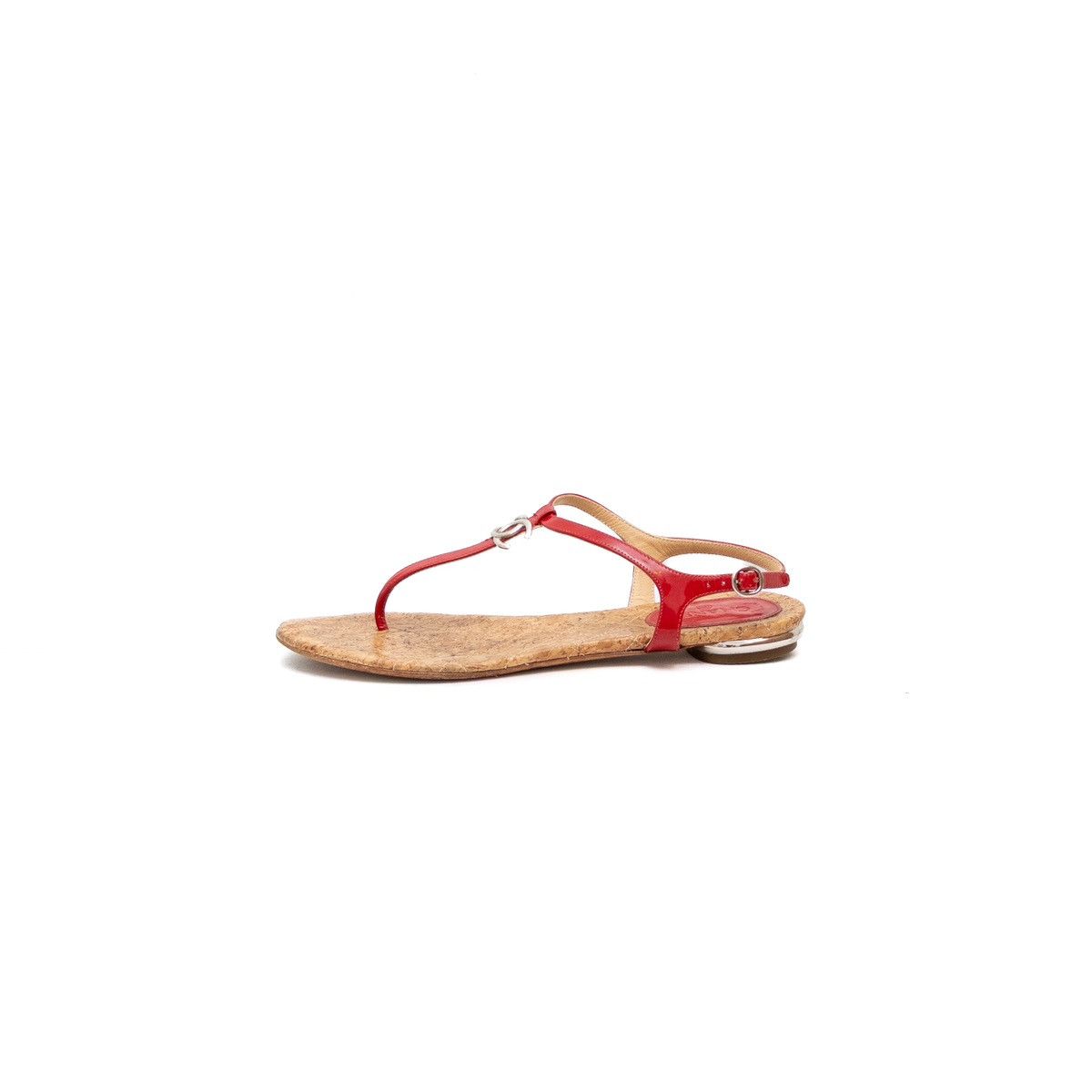 Chanel Chanel Red Patent Leather CC T-Strap Thong Flat Sandals sz7 Size US 7 / IT 37 - 2 Thumbnail