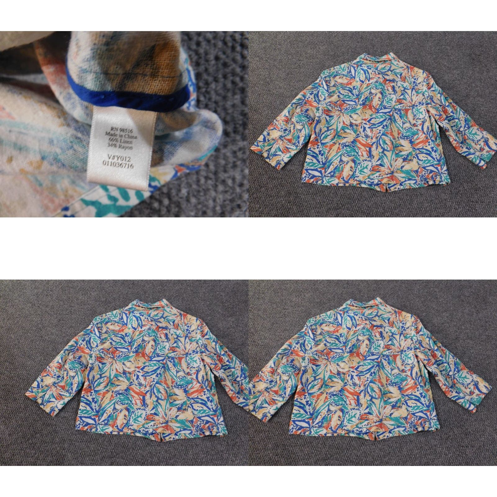 Coldwater Creek Coldwater Creek Jacket Woman Petite Large Blue Floral Zip Linen Rayon Embroidered Linen Lining Casual 2020s Womens Jacket Size L / US 10 / IT 46 - 8 Thumbnail
