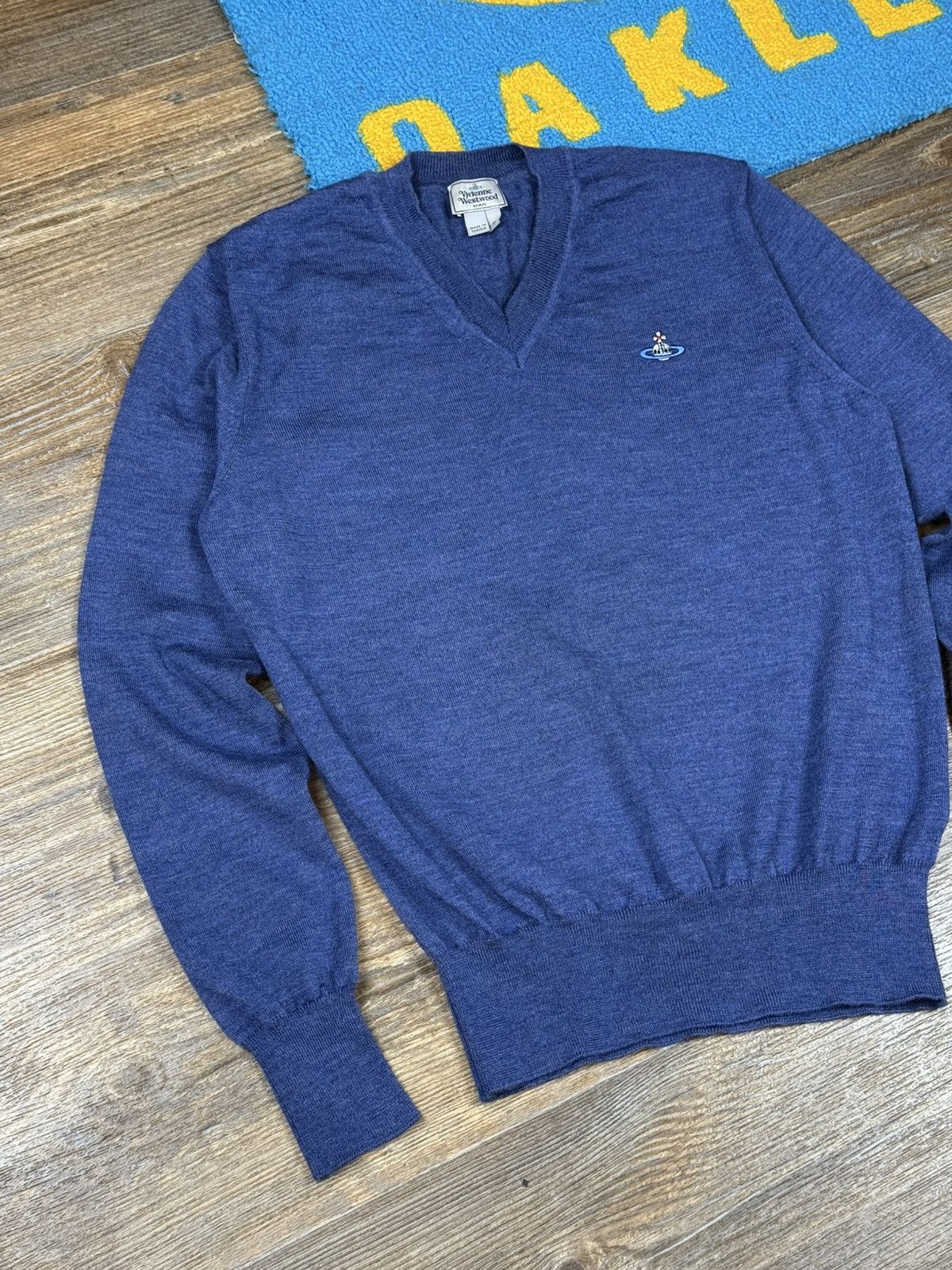Vivienne Westwood Vivienne Westwood Blue Wool V Neck Sweater Size US S / EU 44-46 / 1 - 3 Thumbnail
