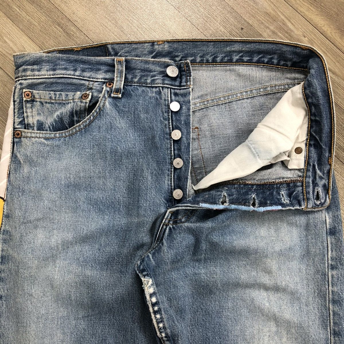 Levi's Vintage Clothing 🇺🇸90’s Levis 501 Distressed Cartoon Mickey Mouse Rework Jeans Size US 32 / EU 48 - 16 Thumbnail