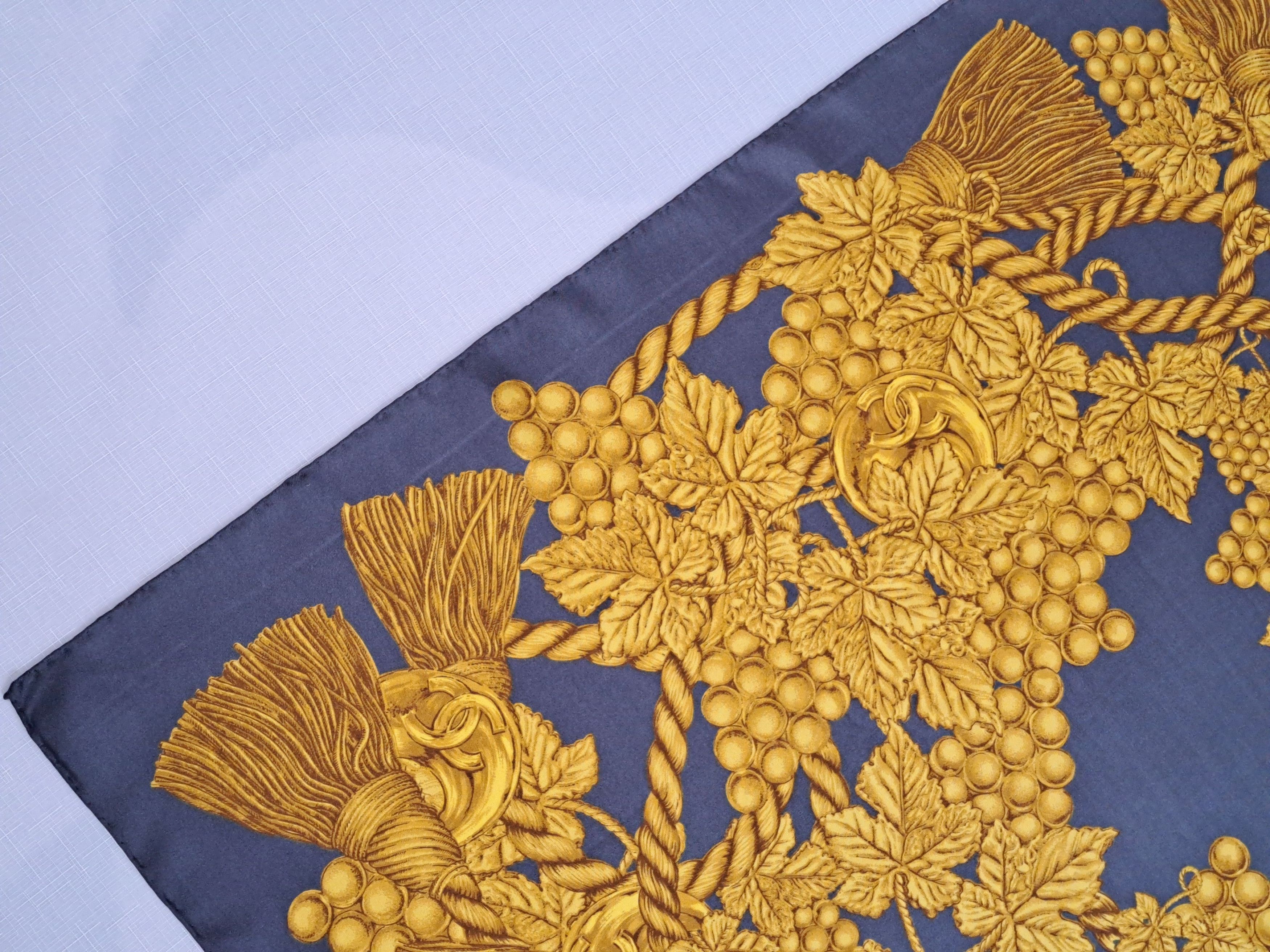 Chanel Vintage CHANEL gray/gold silk scarf grapes and tassel motif. Size ONE SIZE - 15 Thumbnail