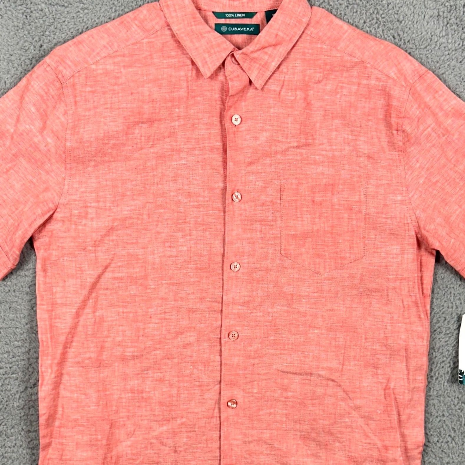 Cubavera Cubavera Shirt Button-Up Mens M Short Sleeve Pocket Coral Linen NEW Size US M / EU 48-50 / 2 - 2 Thumbnail