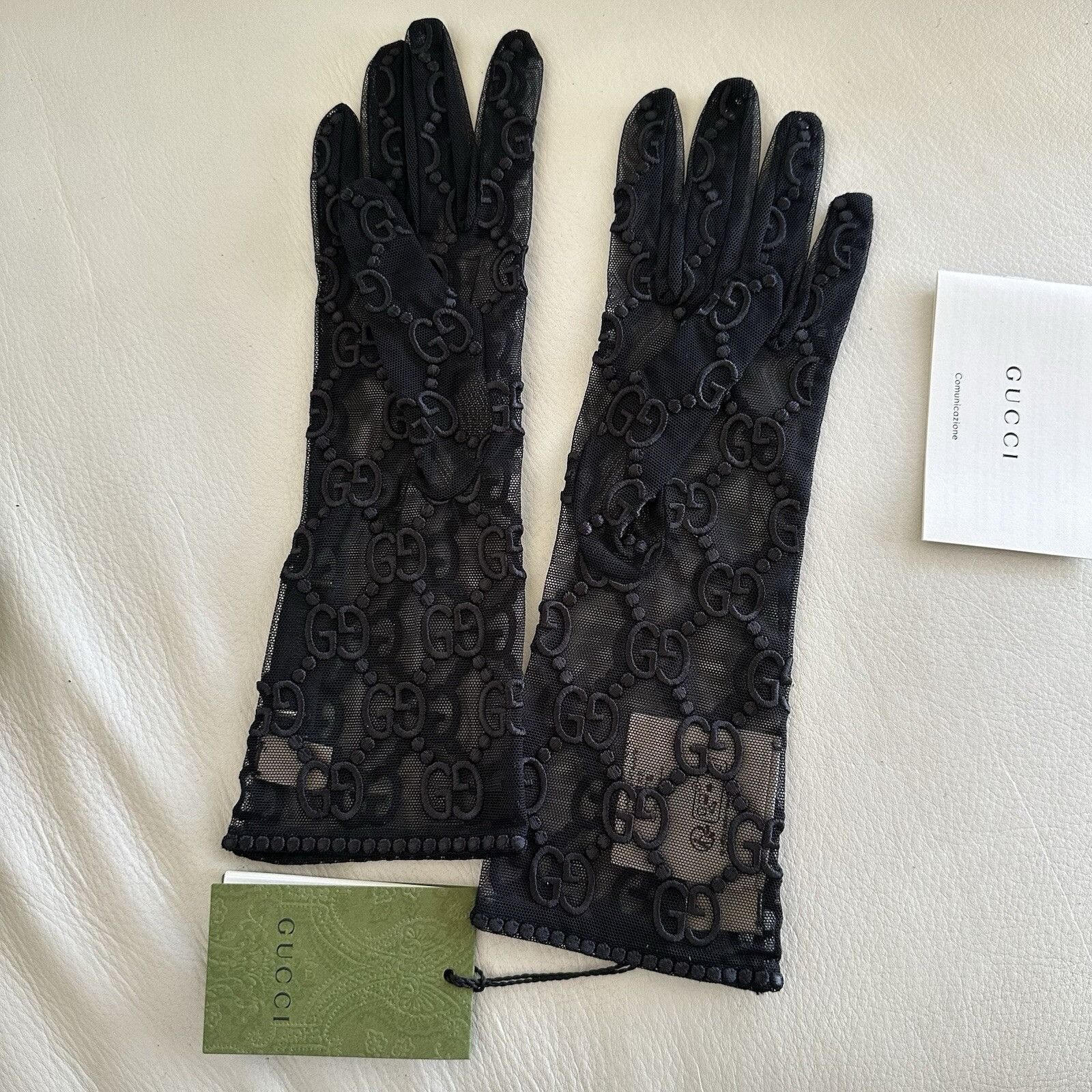 Gucci NWT GUCCI GLOVES TULLE LACE GG BLACK Sz 8.5 / L Size ONE SIZE - 5 Thumbnail