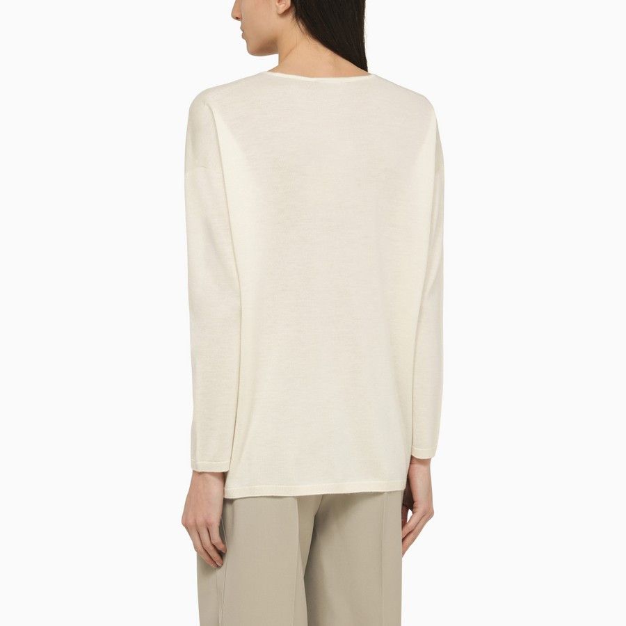 Max Mara o1d2blof0824 Cashmere V-neck Sweater in Off White Size S / US 4 / IT 40 - 3 Thumbnail