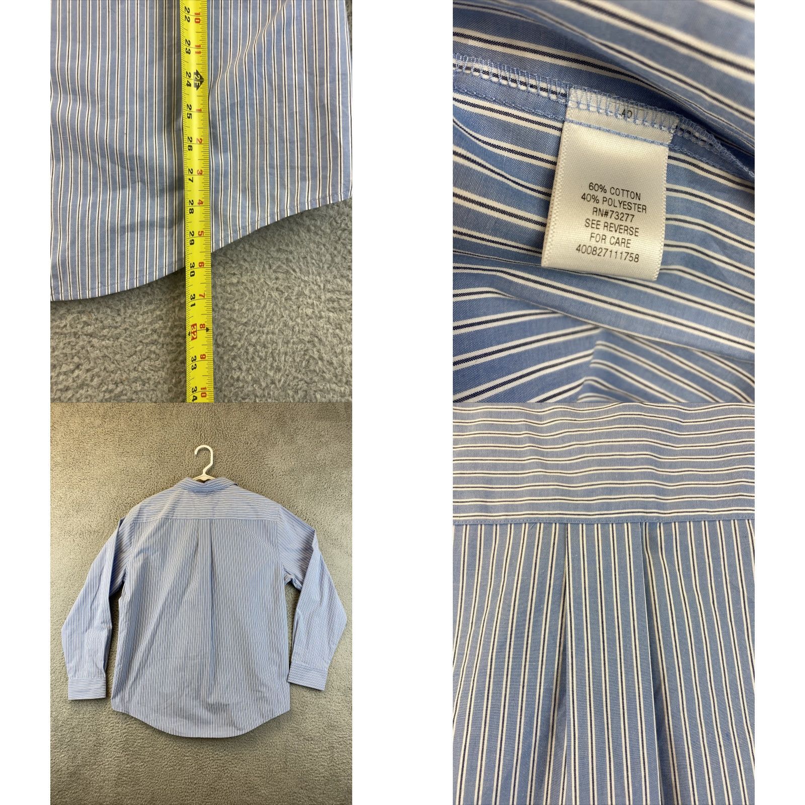 Croft & Barrow VINTAGE Croft & Barrow Men's Dress Shirt Long Sleeve Large Blue Stripes Casual Business Formal 77-25 Size 42R - 8 Thumbnail