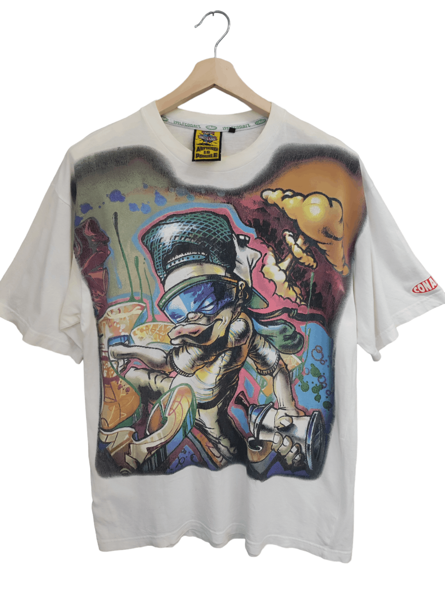 image of Vintage Conart Graffiti Pop Artist Pop Art Conart Notorious Big in White, Men's (Size Large)