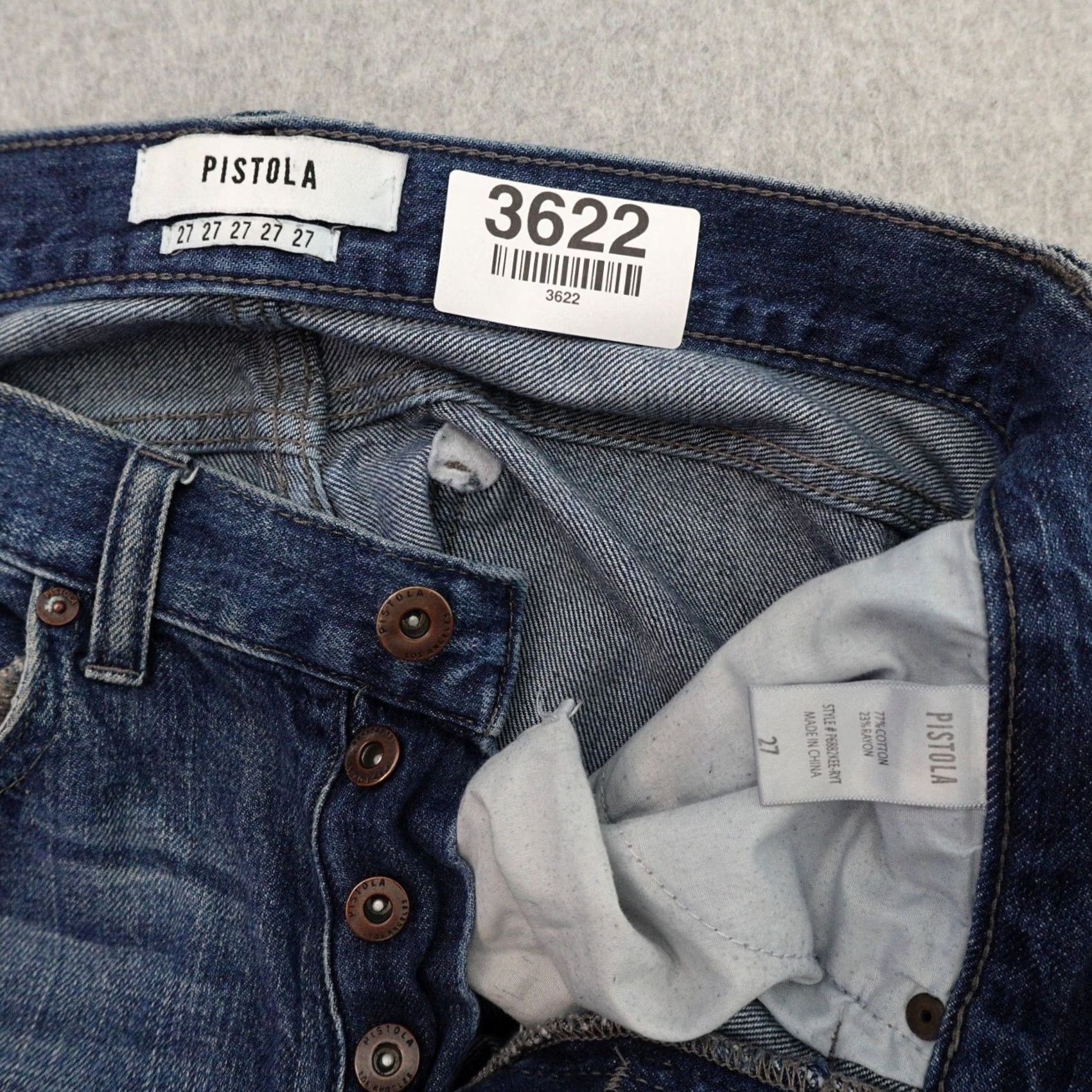 Pistola Pistola Jeans Womens 27 (27X26) Blue High Rise Light Wash Button Fly Distressed Size 27" / US 4 / IT 40 - 5 Thumbnail