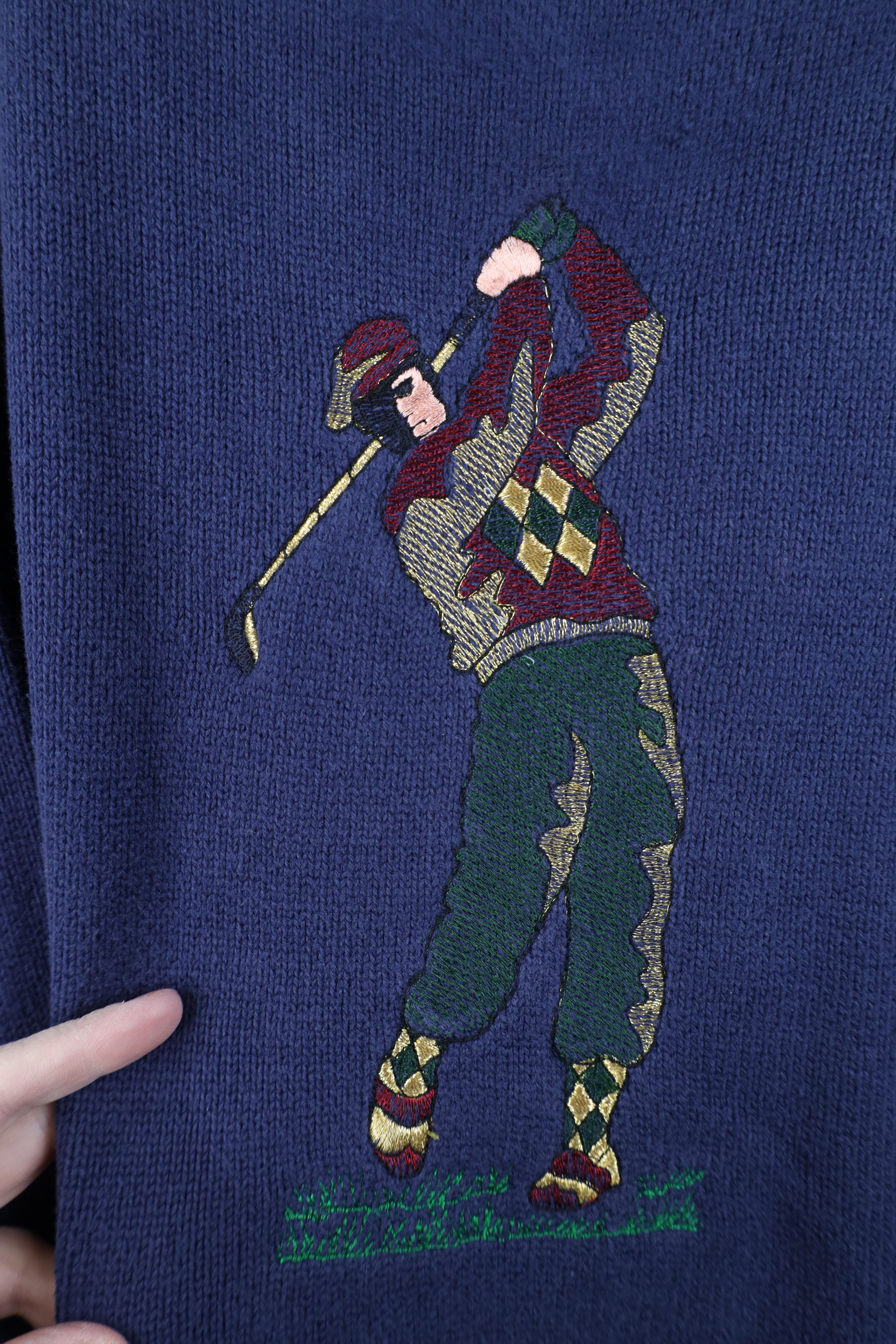Vintage Vintage 90s Streetwear Golfing Knit Crewneck Sweater Blue Size US XL / EU 56 / 4 - 4 Thumbnail