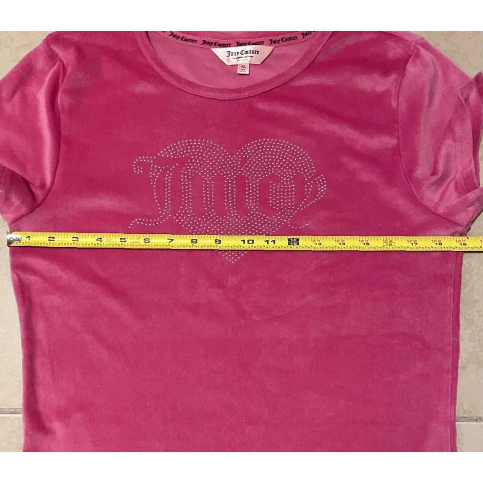 Velour VINTAGE Rhinestone Velour Shirt Short Set XL Pink 80s 90s Designer Bling Juicy Couture Women's T-Shirt Size XL / US 12-14 / IT 48-50 - 6 Thumbnail
