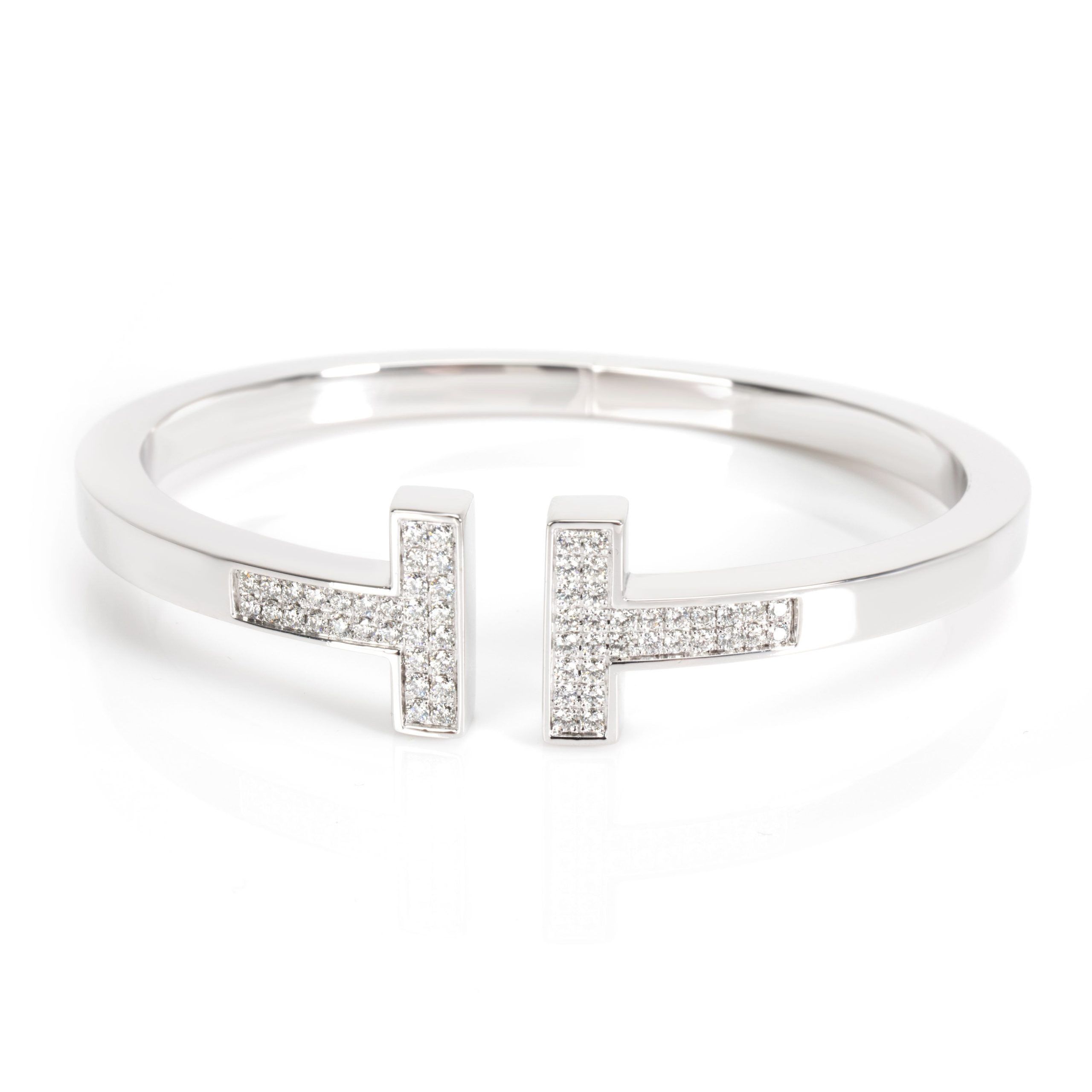 image of Tiffany Co Tiffany & Co. T Collection Square Diamond Bracelet In 18K White Gold 1.00 Ctw, Women's