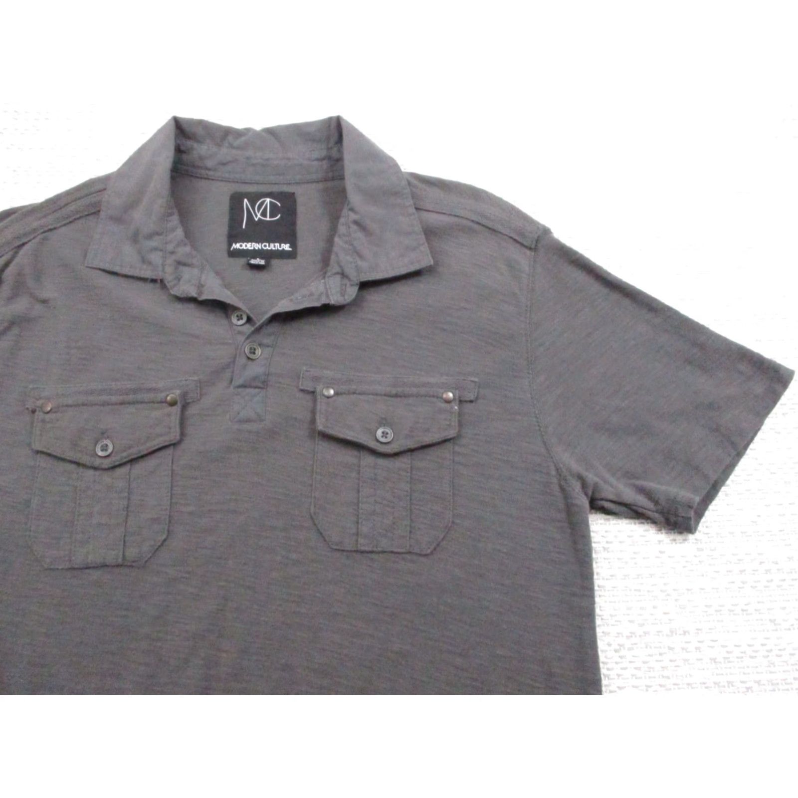 Vintage Modern Culture Polo Shirt Mens L Gray Concrete Wash Pocket Button Casual Shirt Size US L / EU 52-54 / 3 - 3 Thumbnail