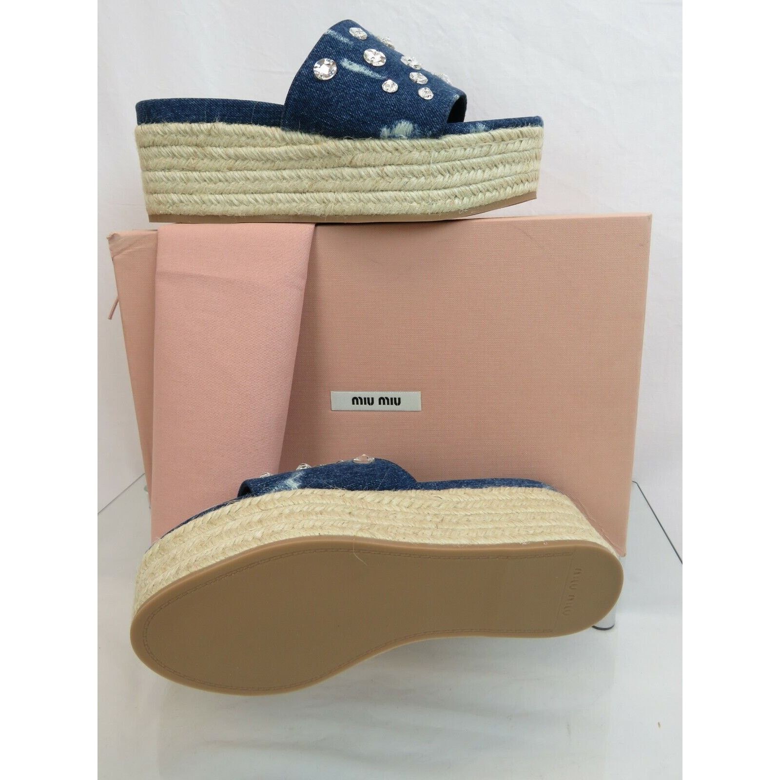Miu Miu MIU MIU 5XX383 BLUE DENIM CRYSTALS PLATFORM ESPADRILLES 40 Size US 10 / IT 40 - 5 Thumbnail