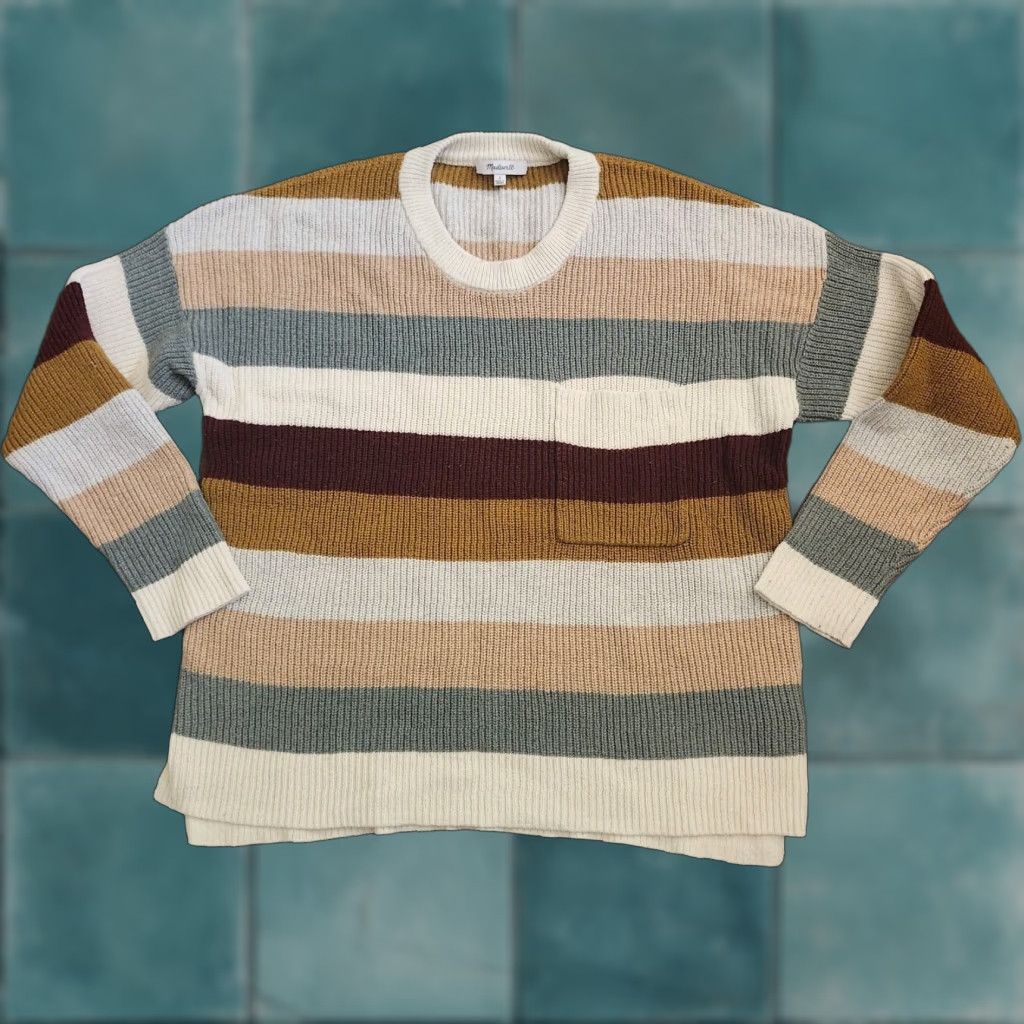 Madewell Madewell Striped Knit Sweater Women’s L Crewneck Pocket Cozy Fall Size L / US 10 / IT 46 - 1 Thumbnail