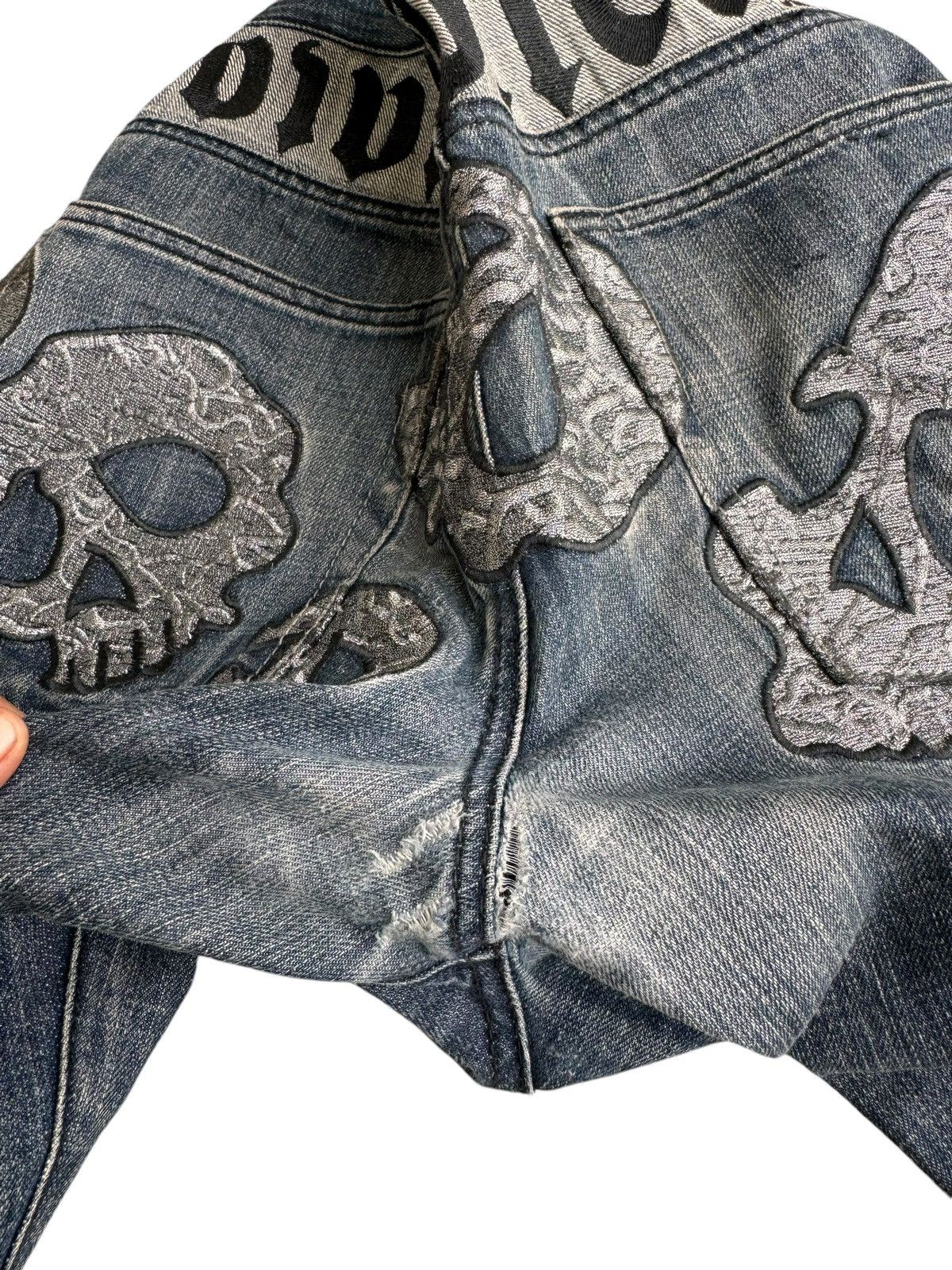 14th Addiction ⚡️⚡️Japanese Brand Crown Collective Embroidery Skull Head Jean Size US 34 / EU 50 - 7 Thumbnail