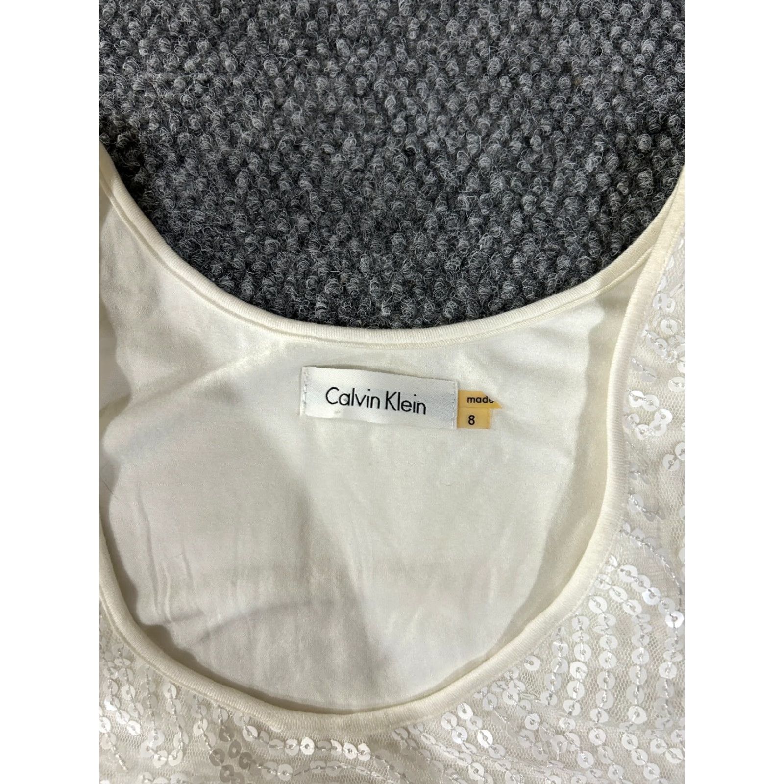 Calvin Klein Calvin Klein Sequin Dress Womens 8 Midi A-Line Sheath Sleeveless Ivory Beige Cocktail Party Formal Girl s? Size M / US 6-8 / IT 42-44 - 4 Thumbnail