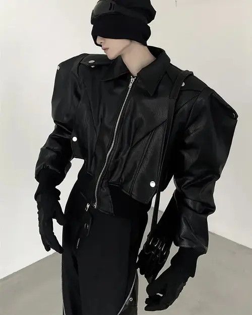 VIBE Autumn PU leather jacket long sleeve zipper gothic style Size US XL / EU 56 / 4 - 1 Thumbnail