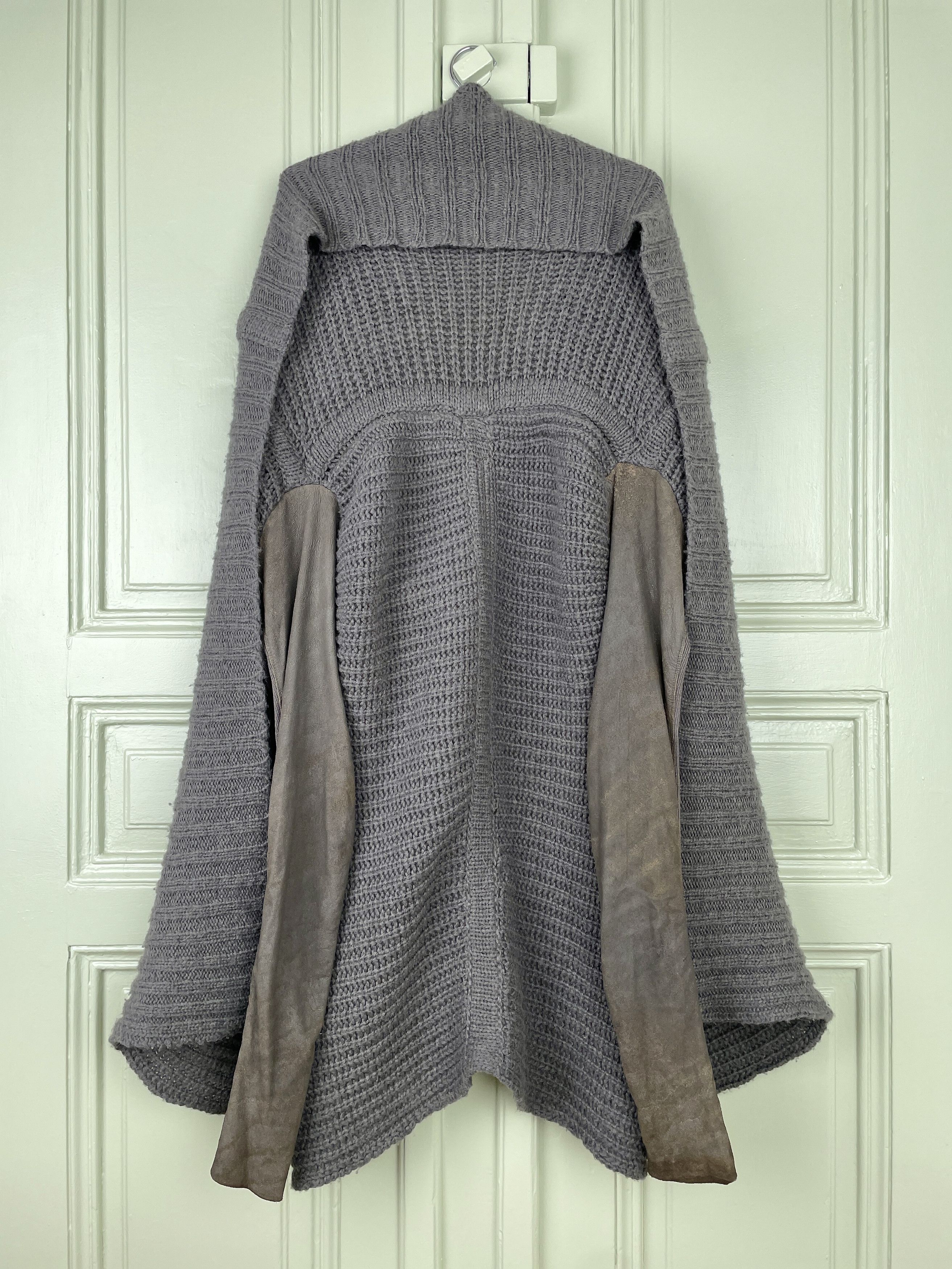 Rick Owens Rick Owens AW11 Limo Leather Sleeve Knit Waterfall Cardigan Size L / US 10 / IT 46 - 4 Thumbnail
