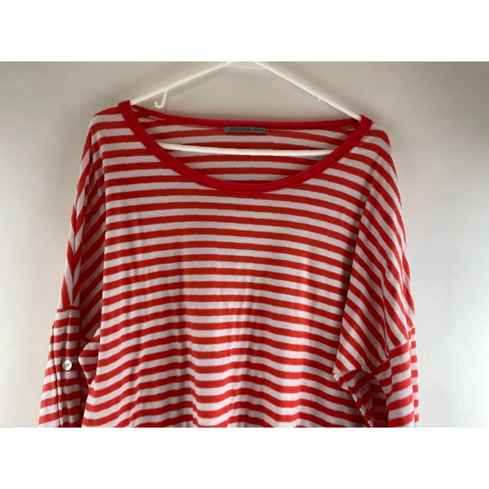 Vintage Arianna by Howard's Shirt Women's Striped Boat Neck T-Shirt Coral White XL Large Red Navy? Size XL / US 12-14 / IT 48-50 - 3 Thumbnail