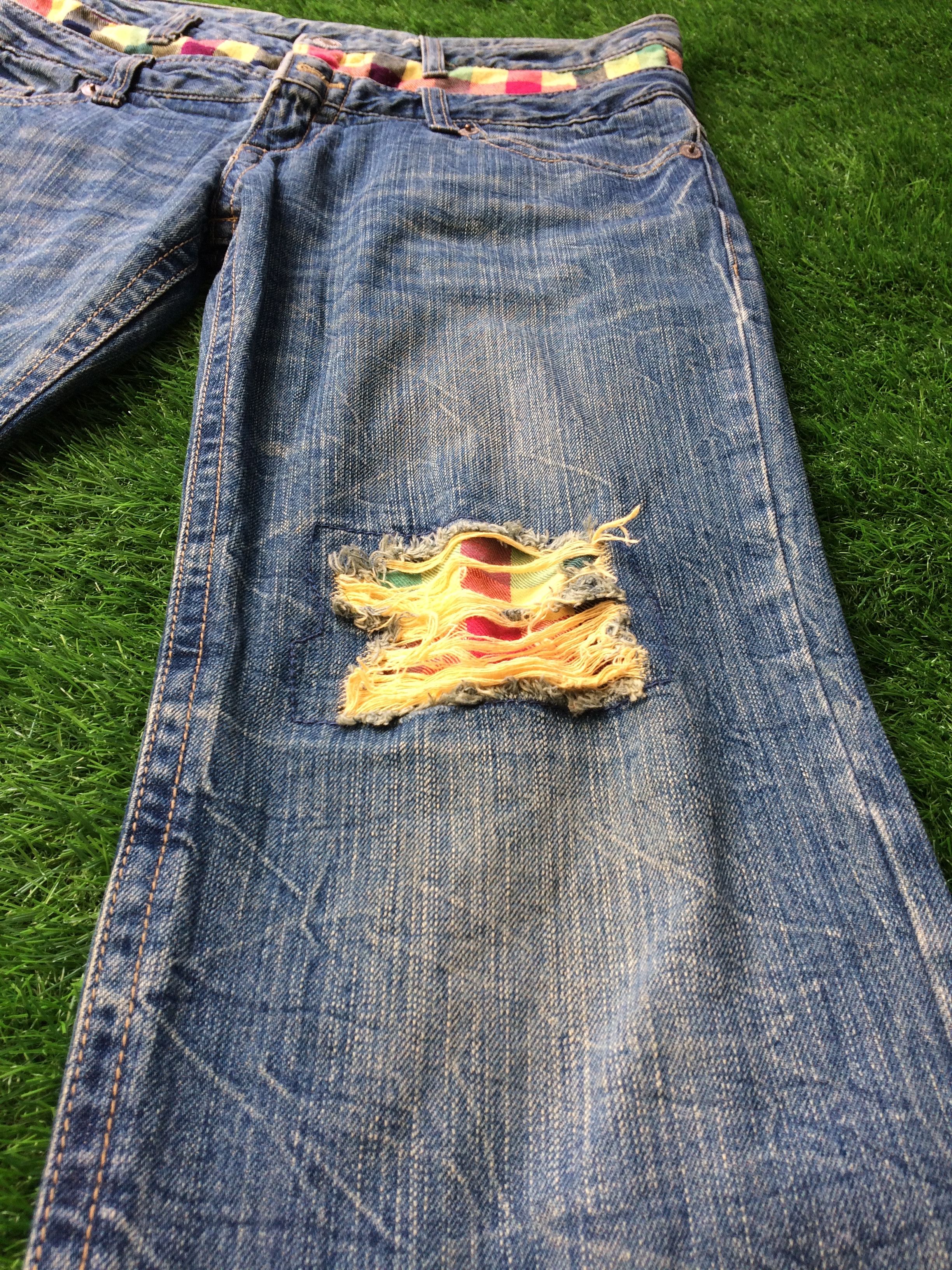 Japanese Brand × Vintage Vtg Distressed Double Waist Checkered Denim Jeans D-689 Size US 31 - 7 Thumbnail