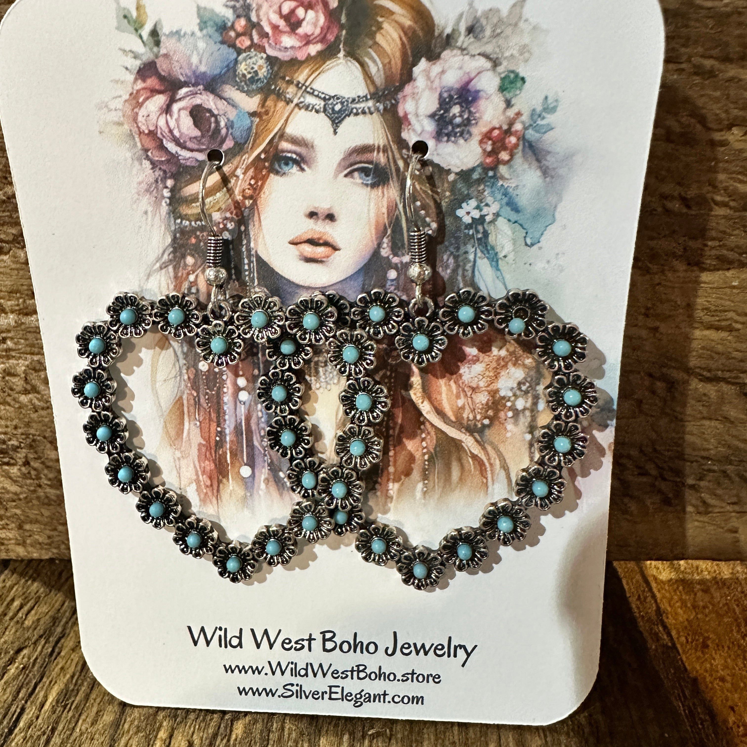 Other Vibrant Turquoise Heart Earrings with Bohemian Floral Design Size ONE SIZE - 5 Thumbnail