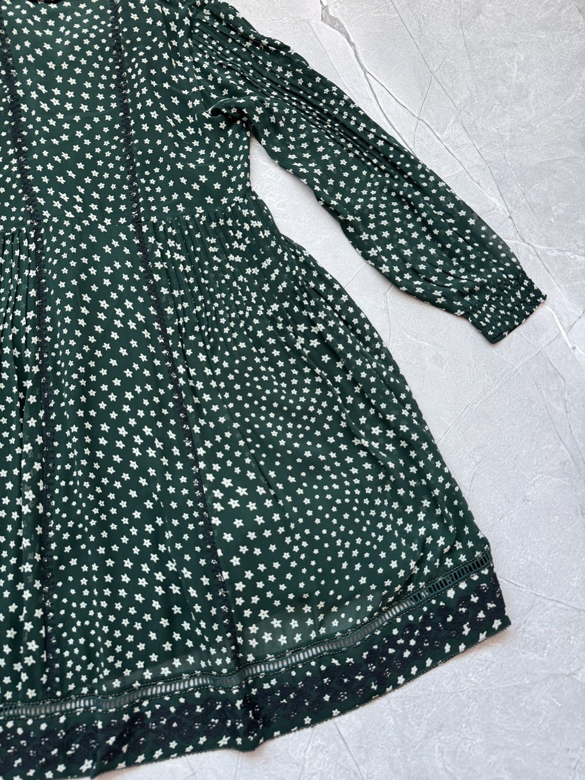 Other Brora Silk Star Print Embroidered Dress Dark Green Size L / US 10 / IT 46 - 23 Thumbnail