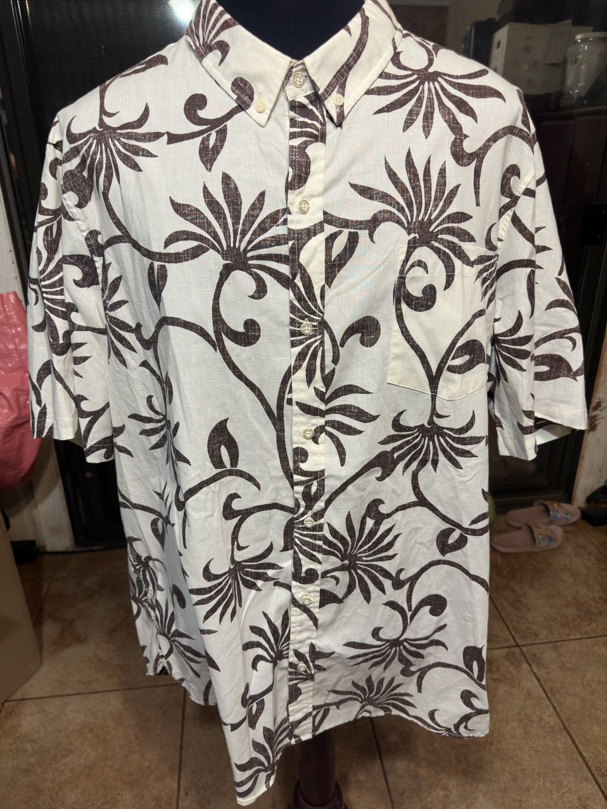 New Reyn Spooner Polynepareau Hawaiian White/Brown Men's 3XL
