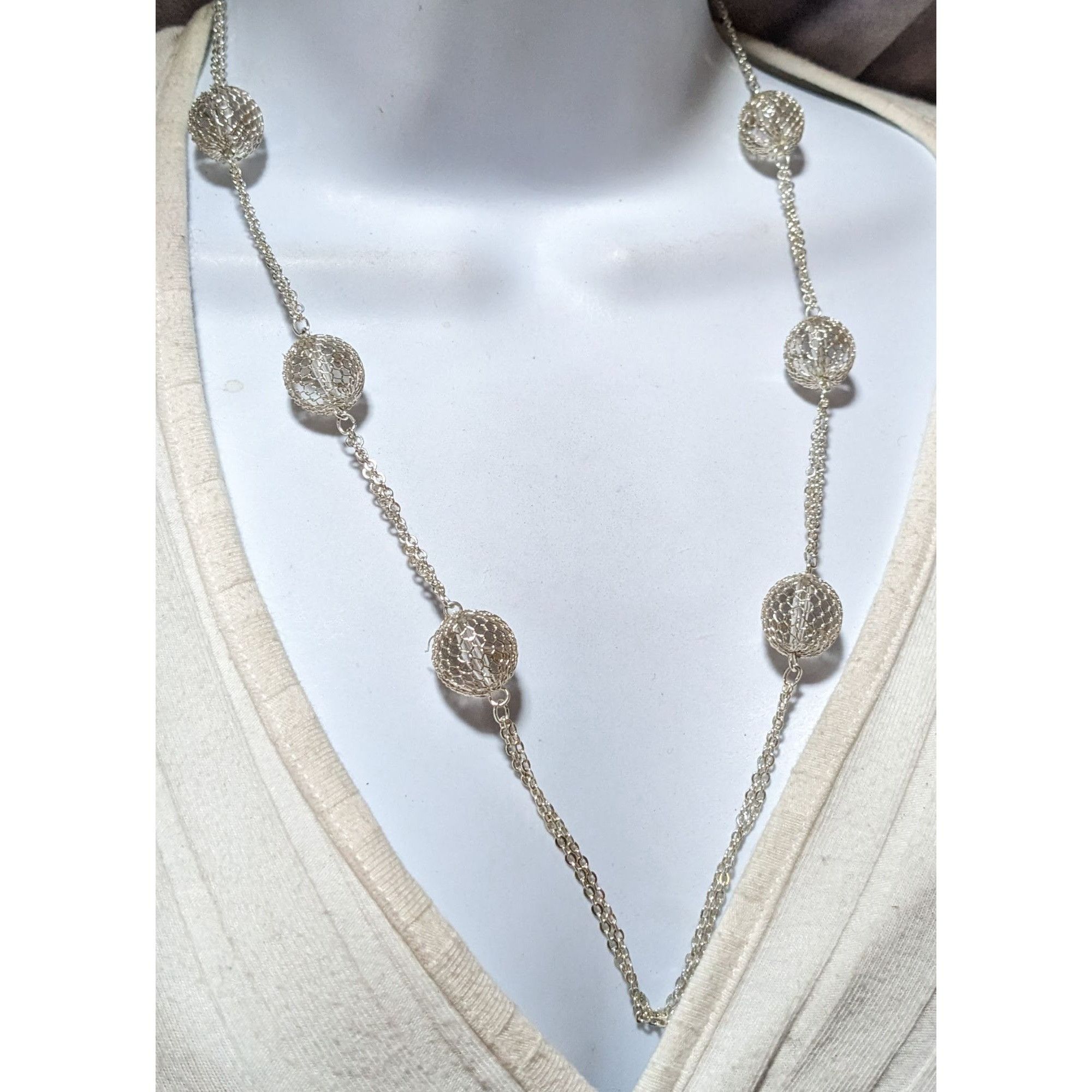 Other Bright Silver Mesh Ball Double Chain Necklace Size ONE SIZE - 6 Thumbnail