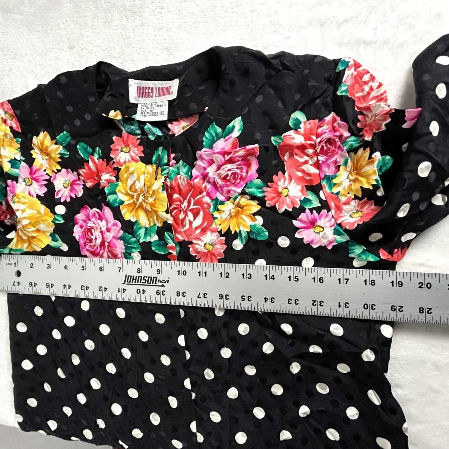MAGGY LONDON VINTAGE Maggy London Blouse Womens 100% Silk Floral Polka Dot Black Multi Size 6 Size M / US 6-8 / IT 42-44 - 6 Thumbnail