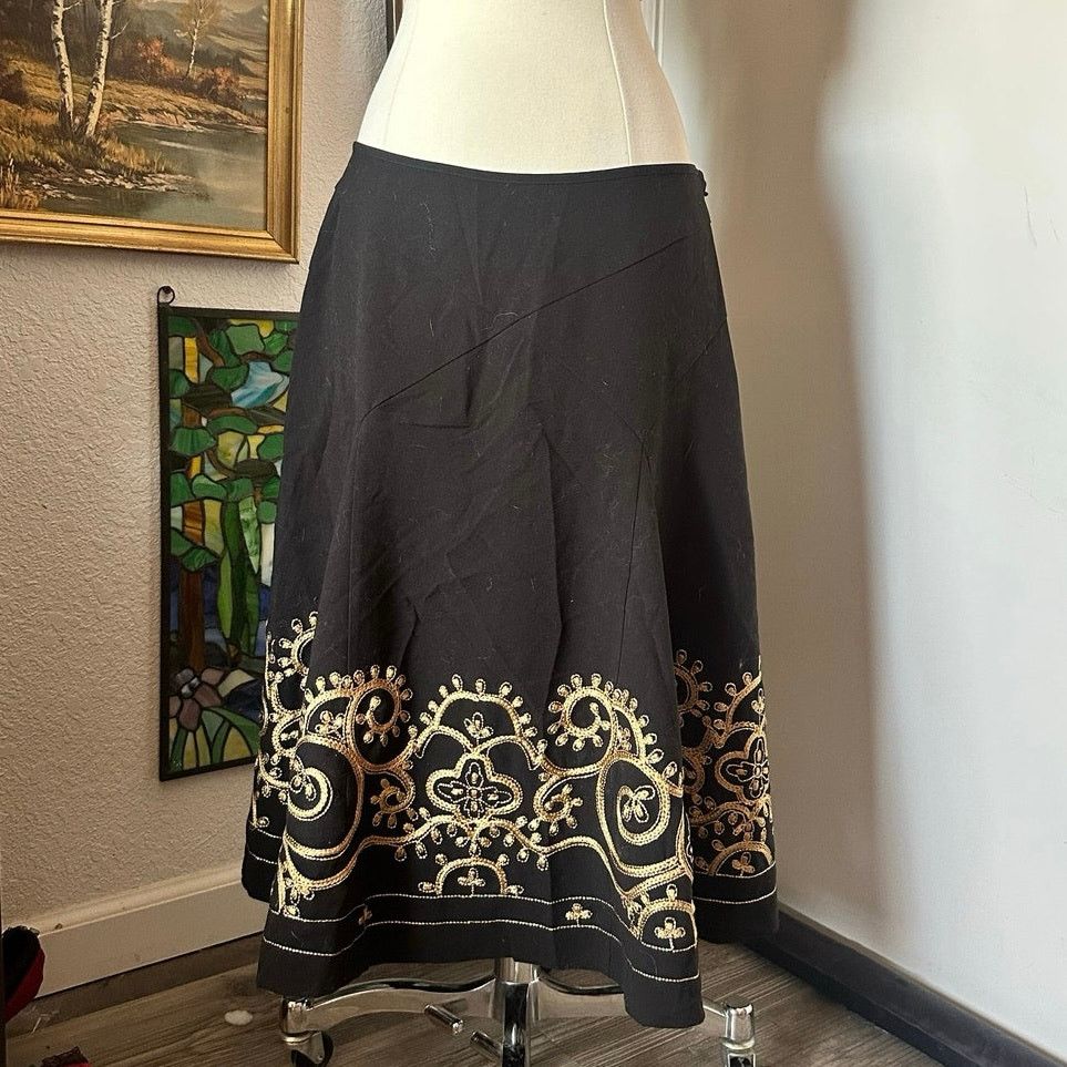 Other sunny leigh black gold embroidered maxi skirt Size 32" / US 10 / IT 46 - 1 Thumbnail