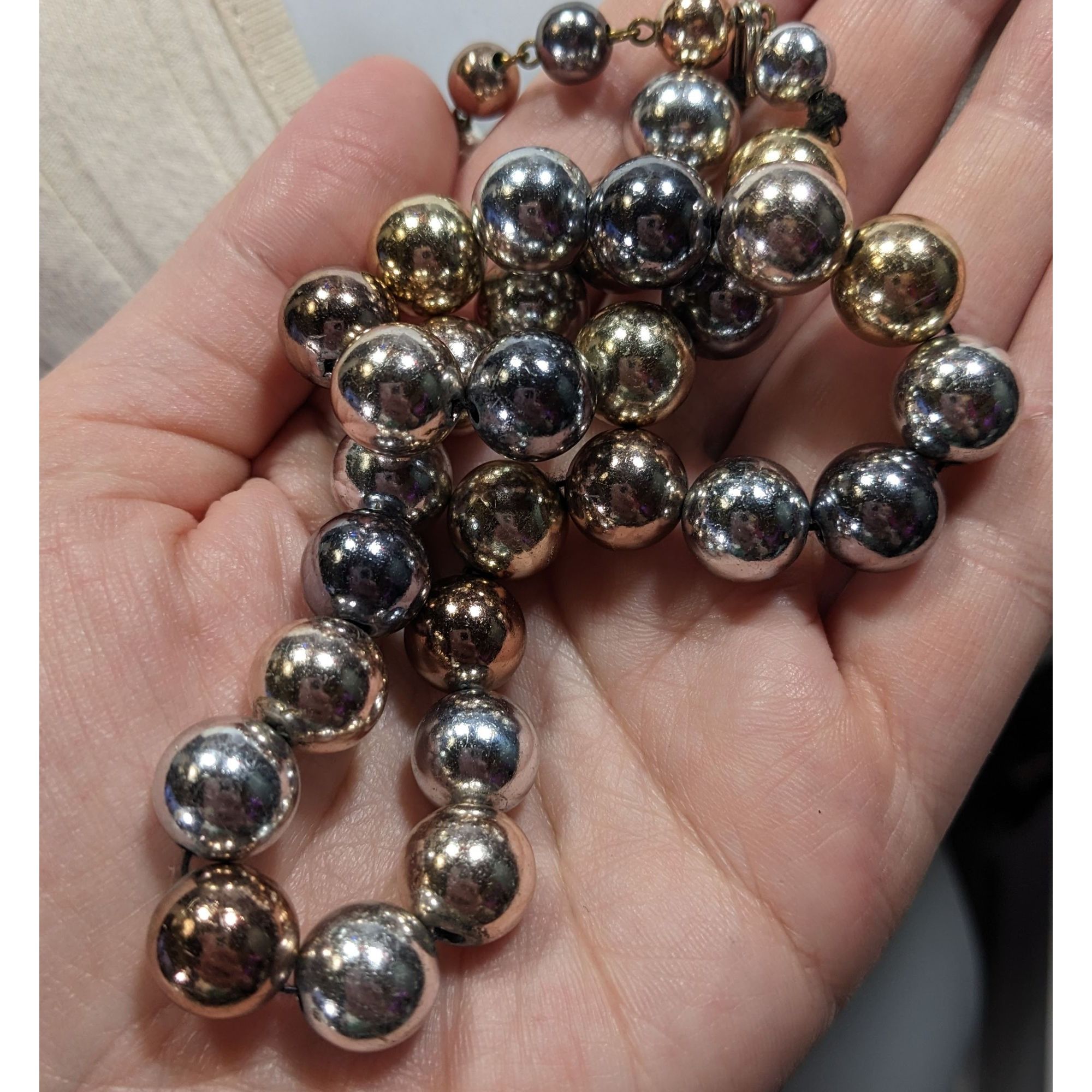 Other Vintage Multi Metallic Graduated Bead Necklace With Gold Sil Size ONE SIZE - 4 Thumbnail