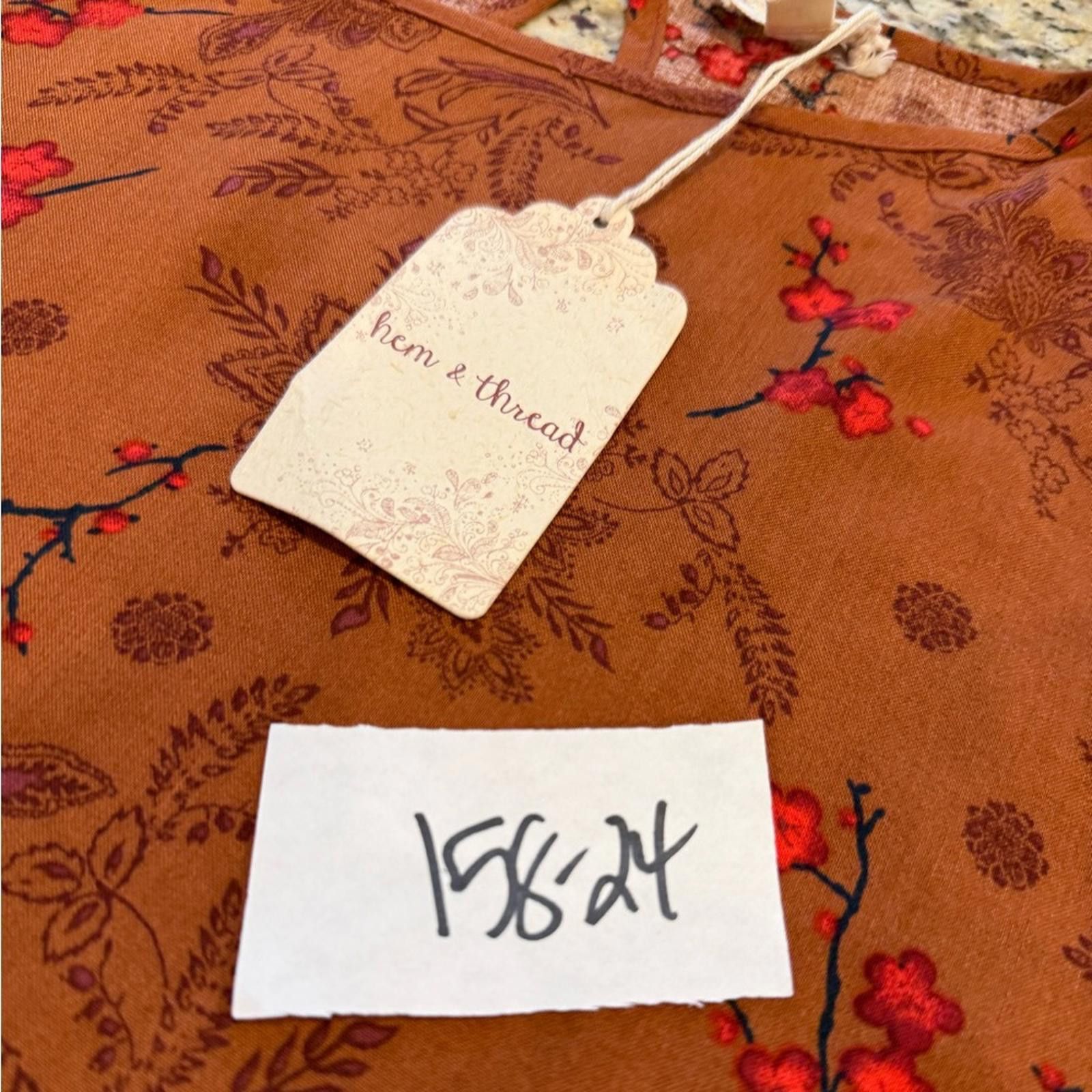 Other Hem & Thread brown red floral ruffled shoulder top SZ SM Size S / US 4 / IT 40 - 10 Thumbnail
