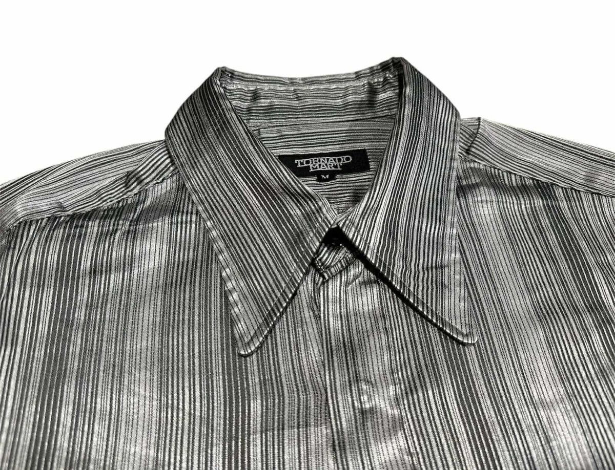 5351 POUR LES HOMMES 🔥Y2K Tornado Mart Shirt Striped Metallic Silver Steampunk Size US M / EU 48-50 / 2 - 4 Thumbnail