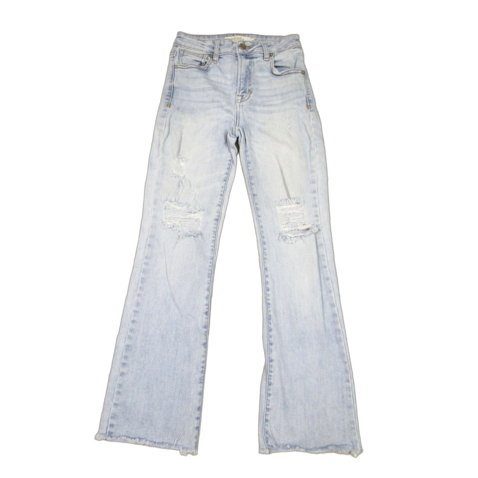 Vintage Hidden Jeans Women 24 Blue High Rise Flared Distressed Light Wash Fray Hem Pants 5-Pocket Denim Slim Regular Blue "" Size 42" / US 20 - 1 Thumbnail