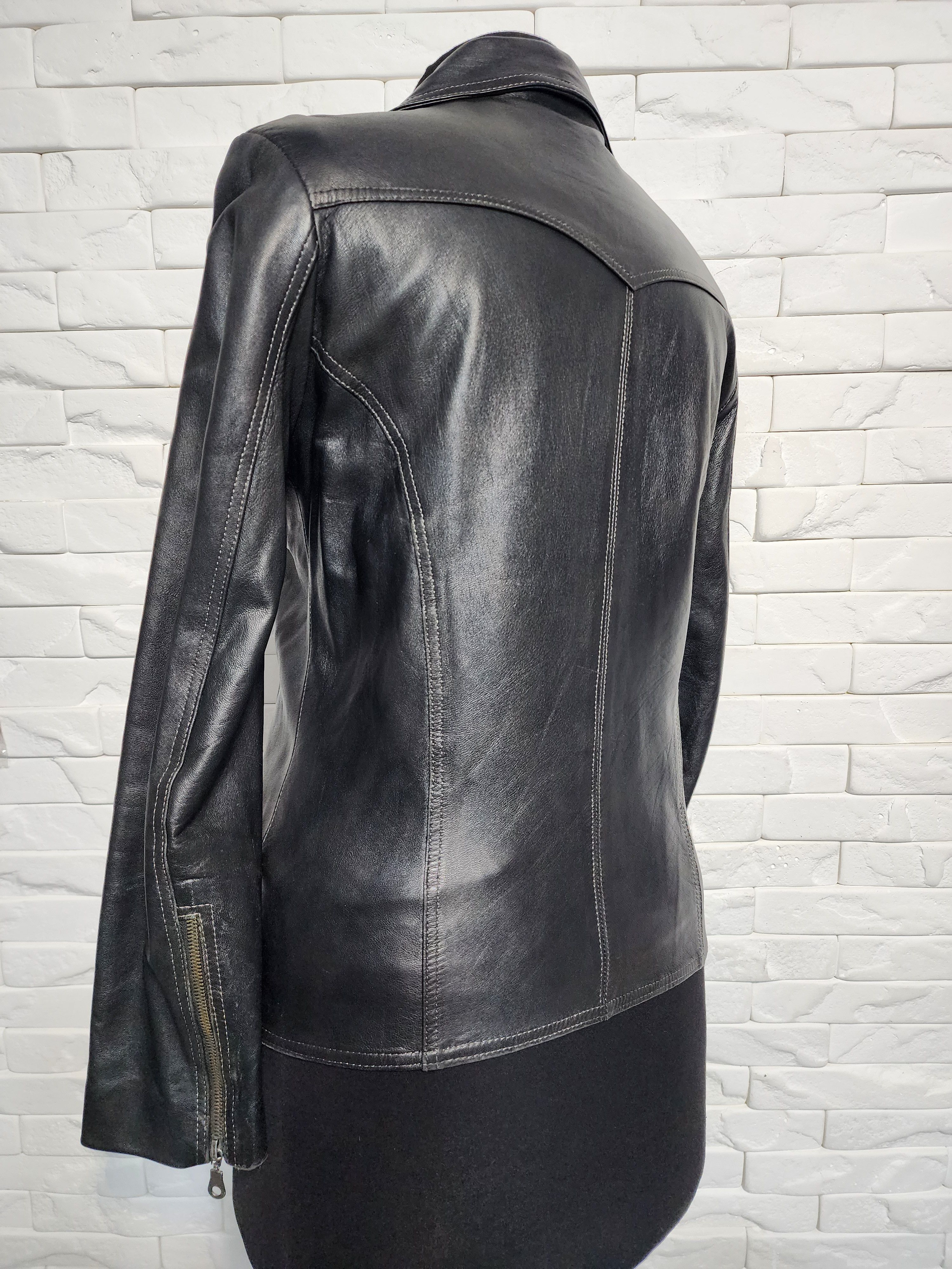 Other Black Leather Jacket: Women's Metal Zipper Coat Size M / US 6-8 / IT 42-44 - 6 Thumbnail