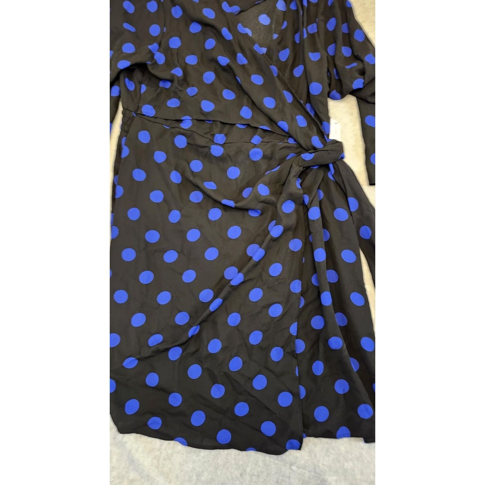 Vintage Emma & Michele Dress Womens XL Black Blue Polka Dot Wrap Long Sleeve Style Size XL / US 12-14 / IT 48-50 - 7 Thumbnail