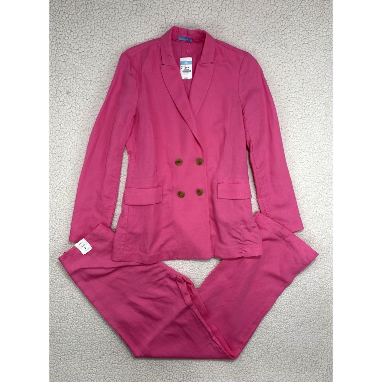 J.McLaughlin J. McLaughlin Pink Linen Blend Suit Set Blazer Pants Womens 2/4 Vintage NWT Size 26" / US 2 / IT 38 - 2 Thumbnail