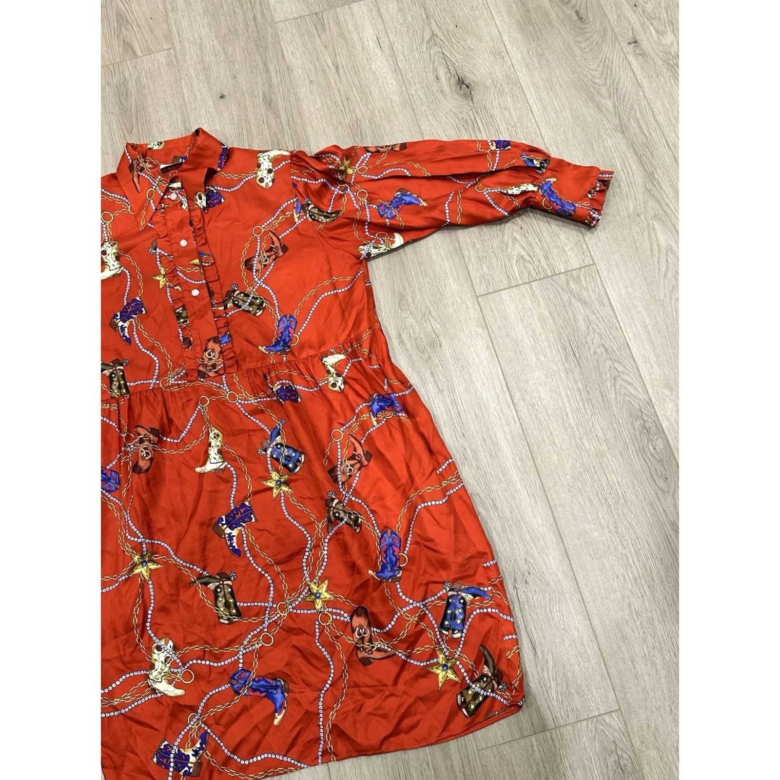 Sandro Sandro Western Silk Cowboy Boot Long Sleeve Shirt Dress Red 40 Women's Vintage Flaw Padded Shoulders Fashion Casual - Mens, Womens Size S / US 4 / IT 40 - 2 Thumbnail