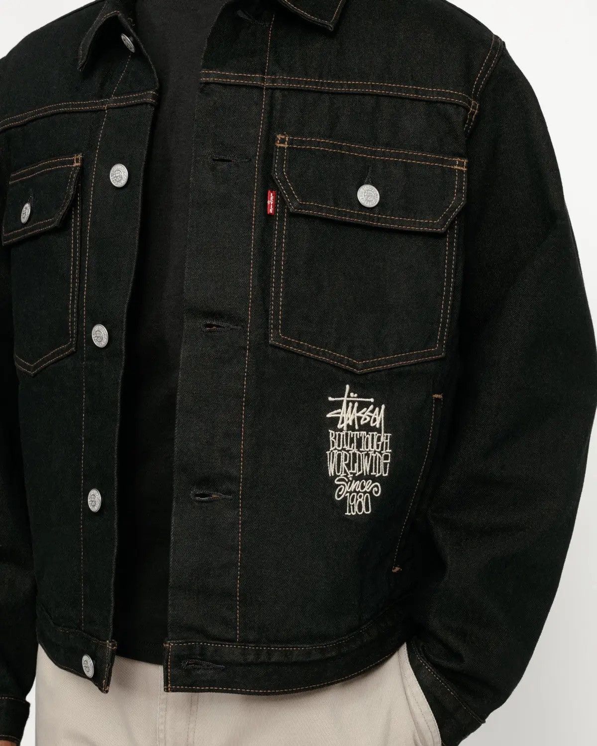 image of Levis x Stussy Levi’S Crispy Rinse Denim Jacket in Black, Men's (Size Small)