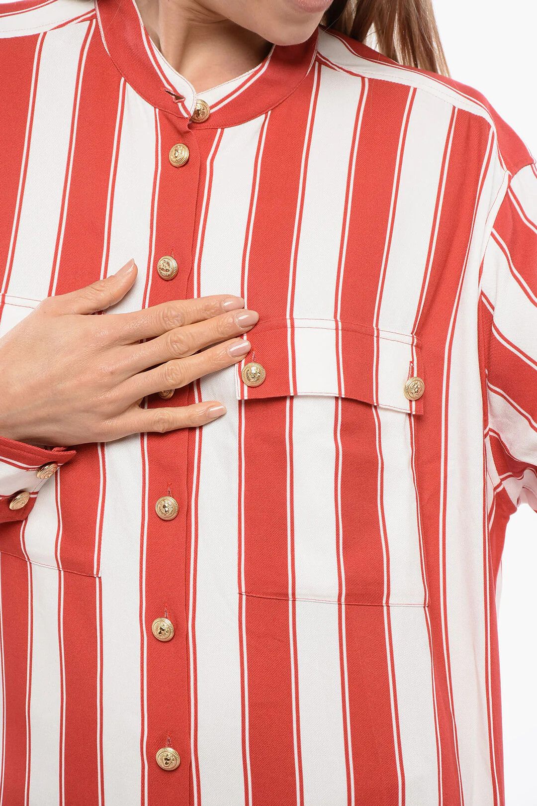 Balmain og1mm0326 Striped Shirt Dress in Red/White Size S / US 4 / IT 40 - 3 Thumbnail
