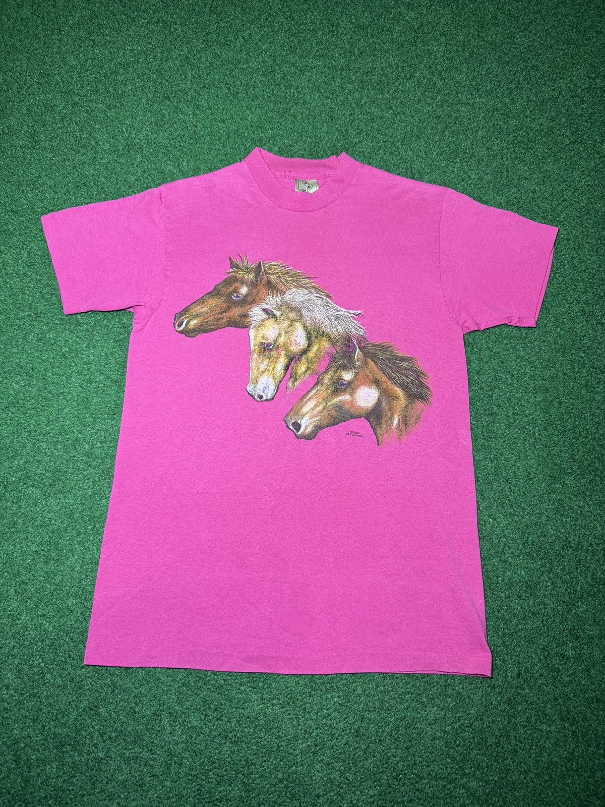 Vintage Vintage 80s Horse Animal Print Tee Pink Med Retro T Shirt Size M / US 6-8 / IT 42-44 - 1 Thumbnail