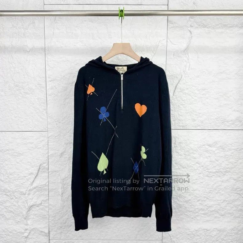 Hermes Hermes Dark Blue Poker Card Embroidered Hooded Knit Size US S / EU 44-46 / 1 - 1 Thumbnail