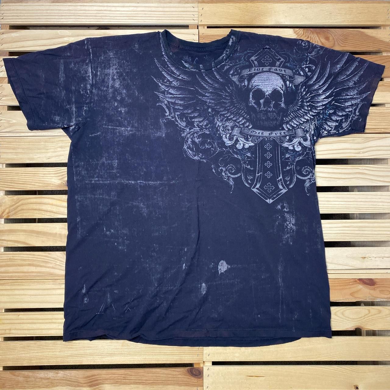 Xavier Xavier Faded Black Thrashed Affliction-Style Y2K Tee Size XL Size US XL / EU 56 / 4 - 1 Thumbnail