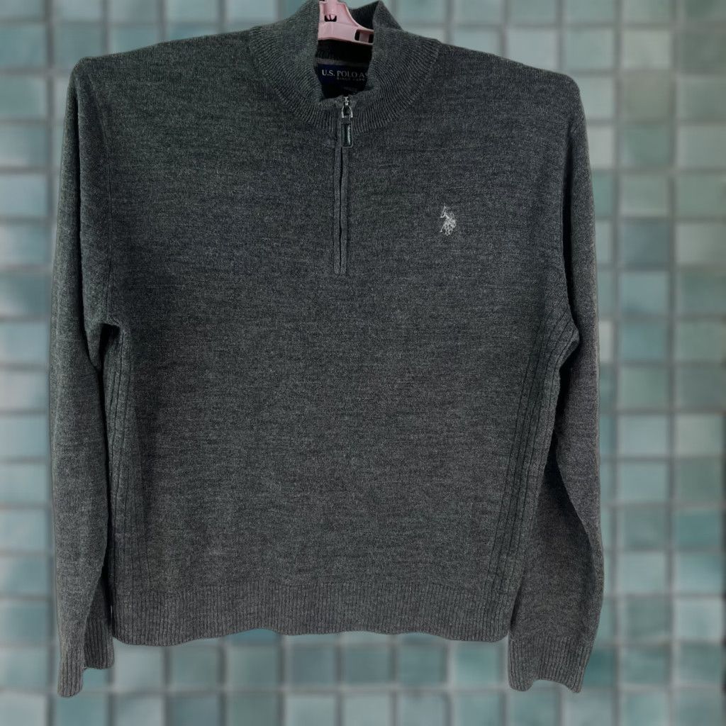 Vintage US Polo Assn. Pullover Sweater XL Gray 1/4 Zip Mock Neck Long Sleeve Classic Mens Size US XL / EU 56 / 4 - 1 Thumbnail